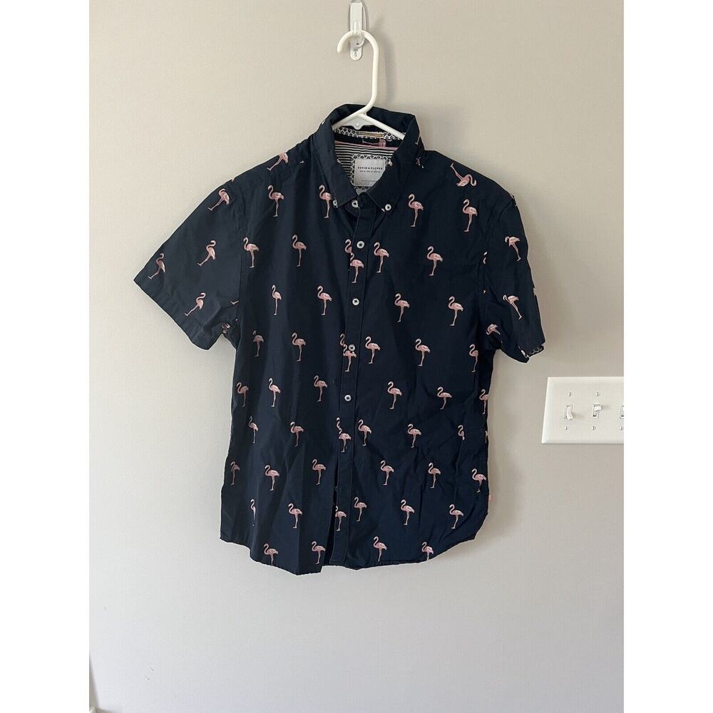 Denim And Flower Ricky Singh Slim Fit Flamingo Button Down Shirt Size Mens Med